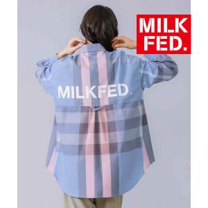 シャツ ブラウス ミルクフェド レディース 長袖 MILKFED BACK LOGO PLAID SHIRT 103231014009 ベージュ 紫