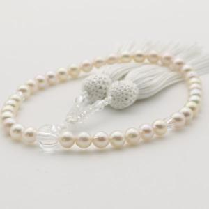 真珠 数珠 パール あこや真珠 数珠 アコヤ真珠 7mm-7.5mm 正絹 白房 ホワイトカラー 冠婚葬祭 葬儀 法事 葬式 13062