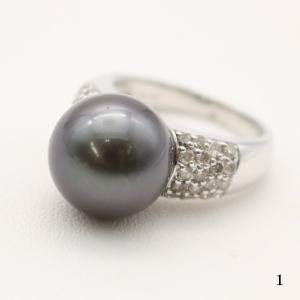 真珠 指輪 パール リング 黒蝶真珠 指輪 12 mm ブラックグリーンカラー 黒真珠  パールリング 真珠 14323｜arielpearl