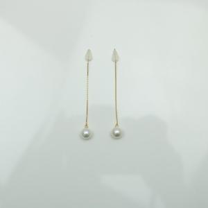 アコヤ真珠 本パール ロング ピアス 揺れる イエロー ゴールド 18k K18