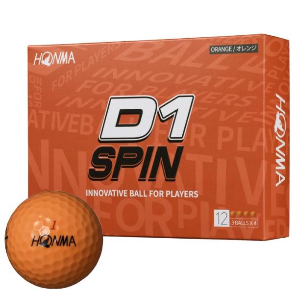 値下げ品 2023年モデル 本間ゴルフ D1 SPIN ゴルフボール 1ダース 12球入り オレンジ...