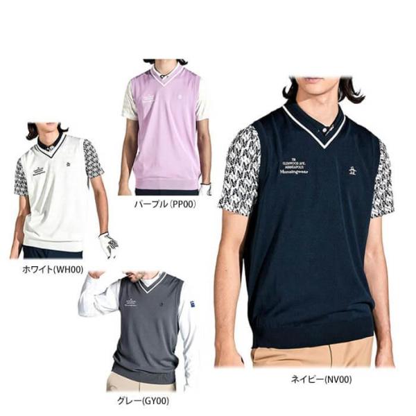 送料無料 マンシングウェア メンズ 背面メッシュ 編地切替 ロゴ刺繍 Vネック ニット ベスト MG...