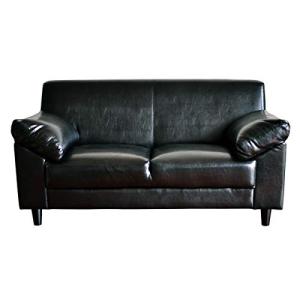 2人掛け レザー ソファー シンプルレザーソファ [ブラック] 黒