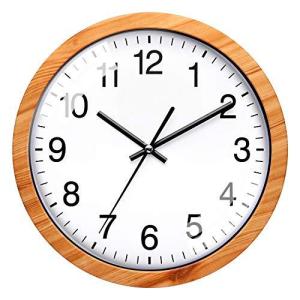 NUOVO 掛け時計 非電波 アナログ クロック サイレント ウォールクロック 木の色 数字 壁掛け時計 直径約26cm 連続秒針 プラスチック枠「木