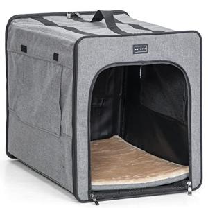 Petsfit 折りたたみ ソフトクレート 犬用 ペットハウス 猫 ポータブルケージ 持ち手付き グレー/ブラウン