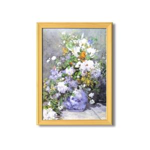 名画額縁/桧フレームセット (Ａ3) ルノワール 「花瓶の花」 343×466×230mm 壁掛けひも付き