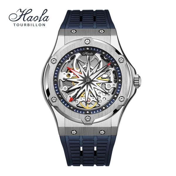 Haofa1913-2  腕時計 メンズ スケルトン 機械式自動巻き パワーリザーブ 80時間  サ...