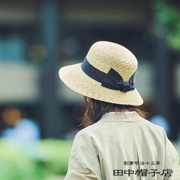 麦わら帽子 田中帽子店 Olivia(オリビア)女優帽 リボン ストローハット レディース 婦人 5...