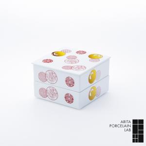 丸紋散し 二段重 赤 有田焼 冬ギフト2021