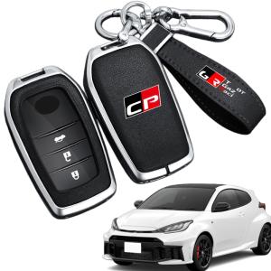 トヨタ GR カローラ GR ヤリス対応 本革スマートキーケース 傷防止 亜鉛合金フレーム(シルバー×ブラック G/R適用)