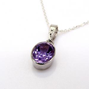 アメジスト　ペンダントトップ　ダイヤモンド　2粒　Silver925 　※チェーン別売｜arnavgems