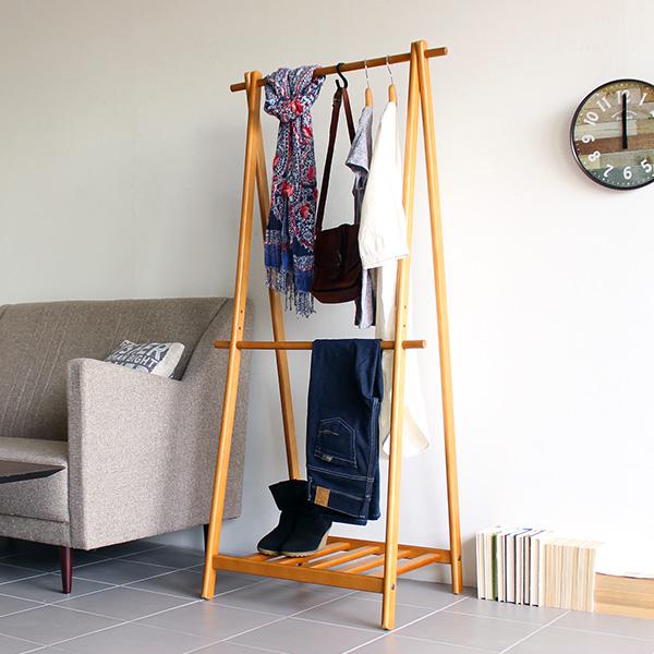 ハンガーラック スリム 木製 洋服掛け コートハンガー スタンド 天然木 チーク おしゃれ 北欧 収...