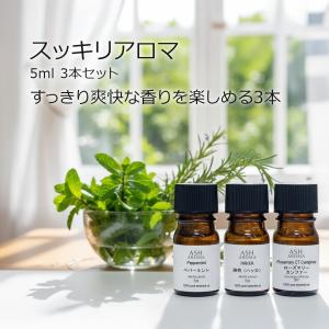 【スッキリアロマ3本セット】 アロマオイル 精油 5ml×3本 天然100% エッセンシャルオイル AEAJ認定 ASH AROMA