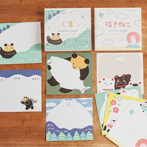 cozyca products 高旗将雄 ブロックメモ くま 招きねこ 4柄各30枚 120枚綴 かわいい メモ帳 文房具 ステーショナリー メール便