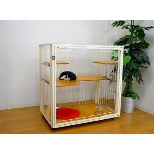 扉と後面がアクリル 猫 ケージ 2段 観音開き W90xD60xH150 cm キャット