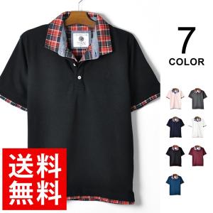 送料無料 レイヤード風チェックシャツ衿カノコポロシャツ/ブラック/ネイビー/グレイ 通販M《M1.5》