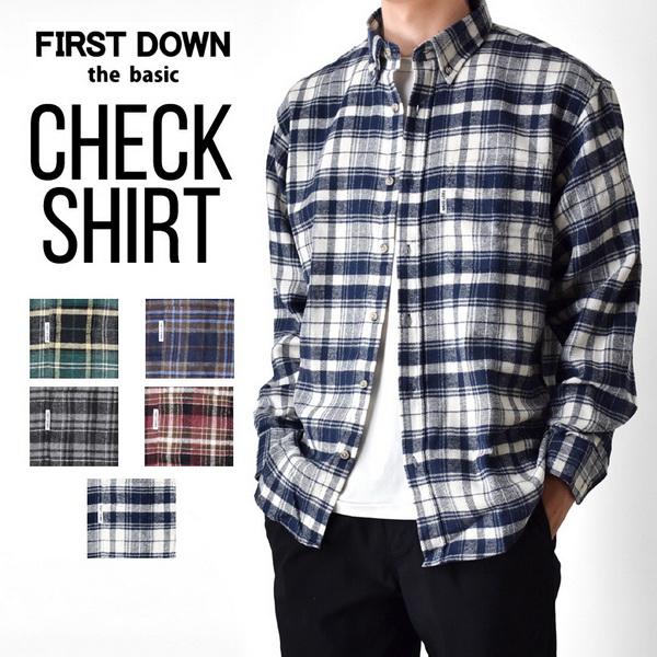 ネルシャツ メンズ ボタンダウン 長袖 ファーストダウン FIRSTDOWN thebasic 爆買...