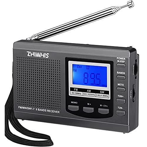 ZHIWHIS ラジオ 小型ポータブル FM/AM/SW ワイドfm対応 高感度クロック防災ラジオ ...