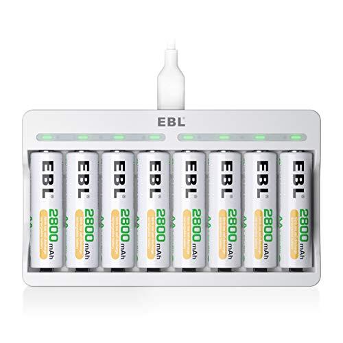 EBL 単3形充電池充電器セット 8スロット充電器*単3電池 2800mAh*8 セット 単三単四ニ...
