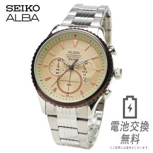 SEIKO セイコー ALBA アルバ AT3855X1 クォーツ メンズ アナログ カレンダー シャンパン ローズゴールド シルバー ステンレスベルト ブレスレット 腕時計｜around