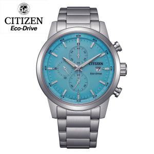 シチズン エコドライブ クロノグラフ CITIZEN ECO-DRIVE CA0748-80L ソーラー 100M防水 ターコイズブルー 多針アナログ クロノ ストップウォッチ カレンダー｜腕時計の038net