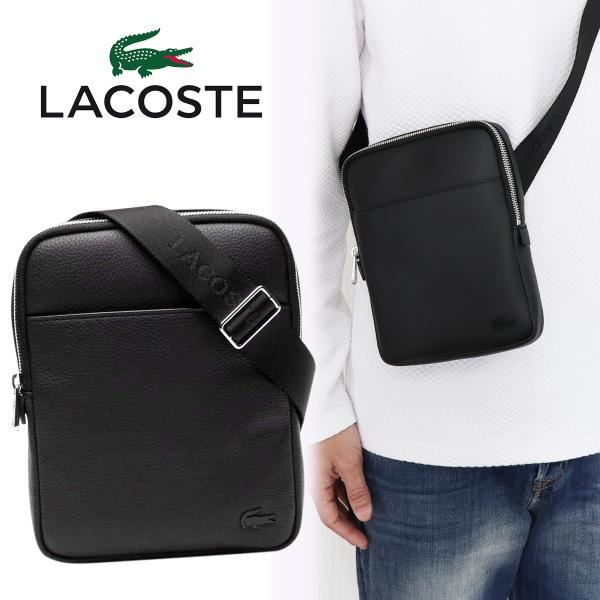 LACOSTE ショルダーバッグ クロスバッグ NH2839 ブラック 黒色 ワニ マチなし 薄型 ...