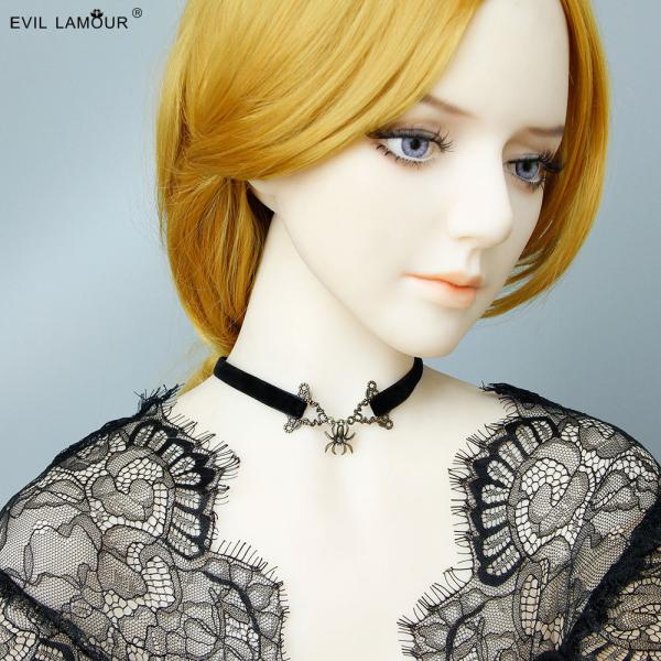 重厚感のあるベロア×メタルパーツがかわいい。蜘蛛モチーフチョーカー。 ハロウィン　アクセサリー　スパ...