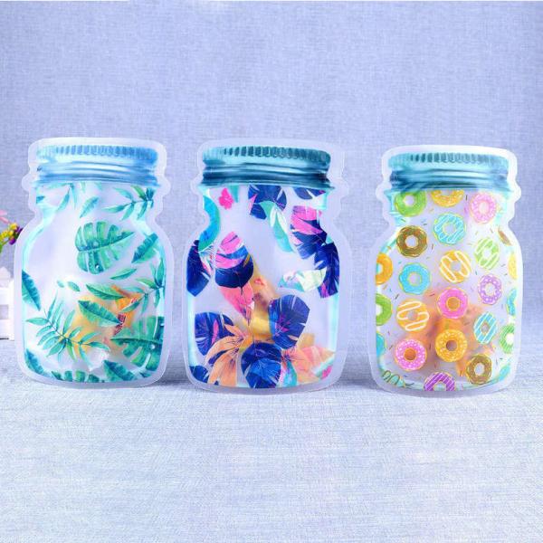 ガラス瓶型にカットした自立するZIP袋。調味料の分類に最適。3サイズセット。 おしゃれ  柄入り ギ...