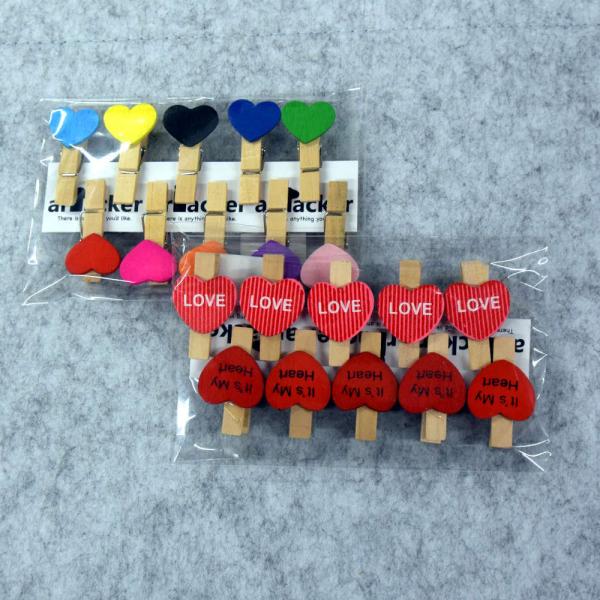 【訳あり】ハートの木製クリップ10個セット。ギフトリボンにメッセージを止めたりギフトの封に。 プチギ...