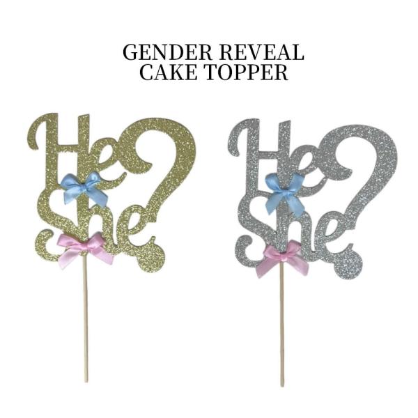 ジェンダーリビールのイベントに。ケーキにキラキラ輝くHeShe?のケーキトッパー。 お祝い 性別 発...