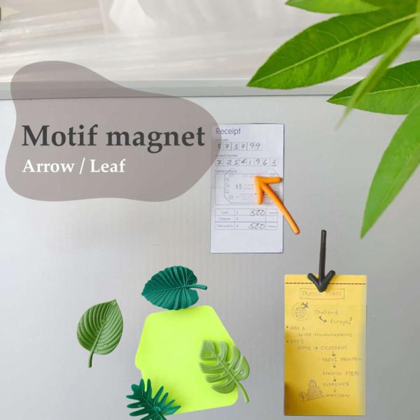 白地に馴染むナチュラルなリーフと予定を見逃さない矢印のデザインマグネット。 雑貨 磁石 葉っぱ 事務...