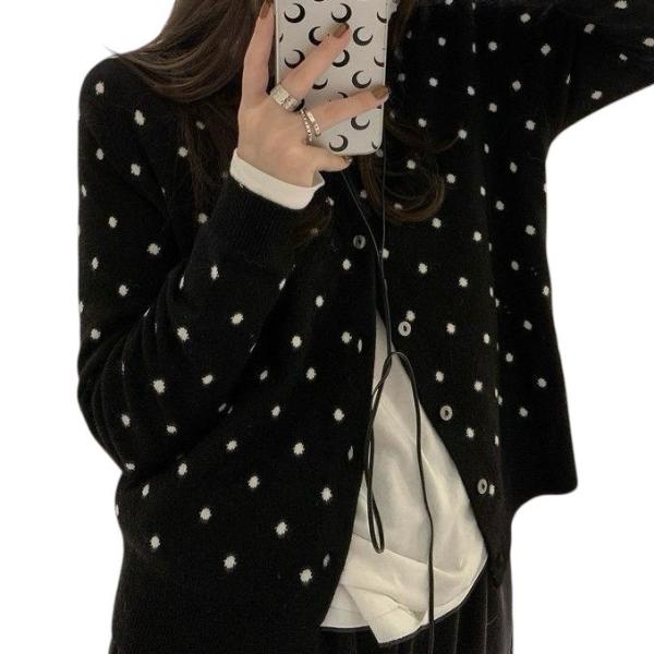 ドット柄カーディガン レディース かわいい 韓国ファッション