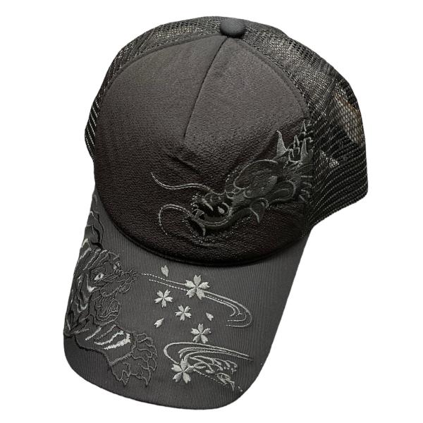 [大西賢製販] CAP モノトーン刺繍メッシュ モノトーン龍虎A／黒