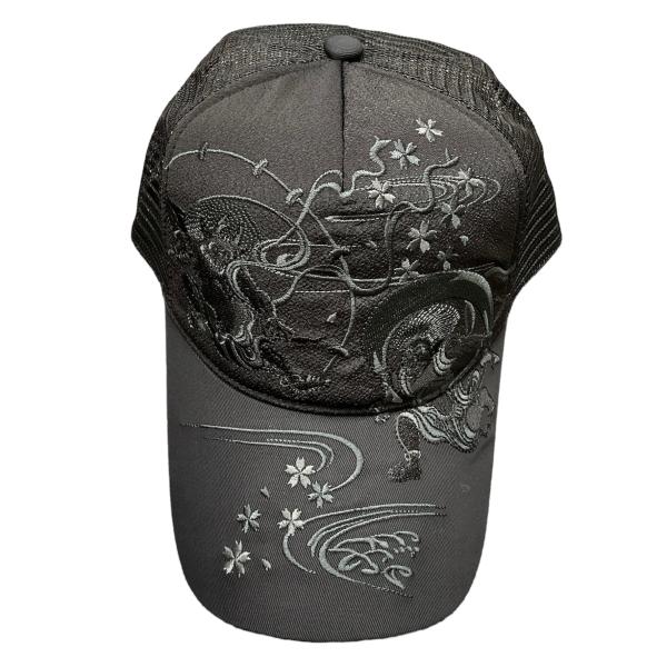 [大西賢製販] CAP モノトーン刺繍メッシュ モノトーン風神雷神／黒