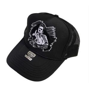 アメカジメッシュキャップ　帽子★MESH CAP★Johnny cash★ALL BLACK　ジョニ...