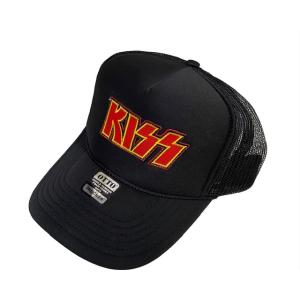 アメカジメッシュキャップ　帽子★MESH CAP★KISS LOGO★ALL BLACK　キッス　ロ...