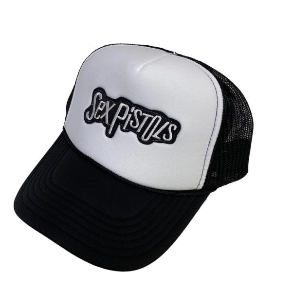 アメカジメッシュキャップ　帽子★MESH CAP★SexPistols/ LOGO★WHITE×BL...