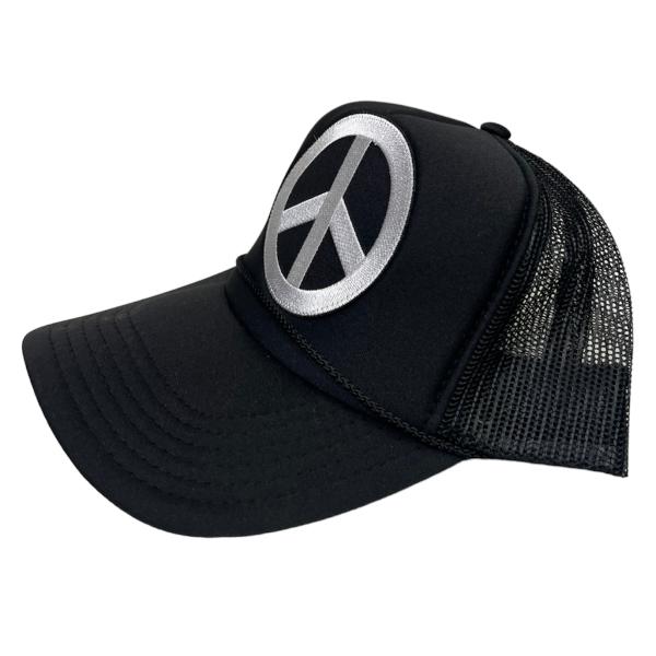 アメカジメッシュキャップ　帽子★MESH CAP★PEACE MARK★ALL BLACK　ピースマ...