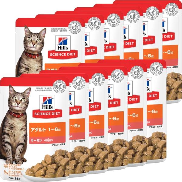 ★12個セット★【日本ヒルズ】サイエンスダイエット アダルト 1〜6歳成猫用 サーモン パウチ 85...