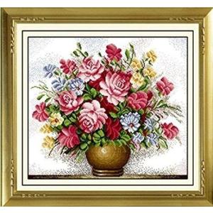 クロスステッチ 刺繍完成品 大判 バラの花瓶 M.c(エムシー) 指ぬき 糸通し付き