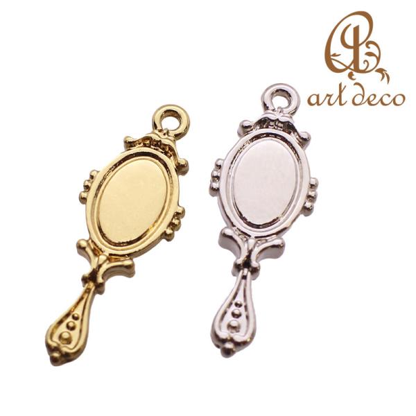 チャーム キーホルダー ペンダント 手鏡 ミラー 2個 25mm×10mm アクセサリー パーツ ハ...
