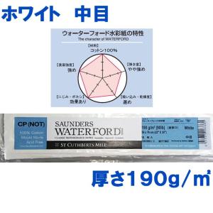 ウォーターフォード水彩紙 ホワイト 中目 ＜並厚口＞190g （560×760mm）シート １０枚