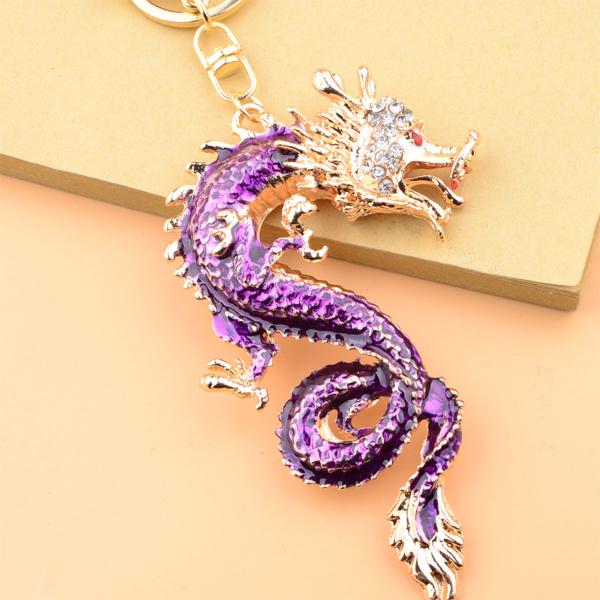 【パープル】龍 キーホルダー アクセサリー チャーム バッグ 龍神 置物 開運 守護  ペンダント
