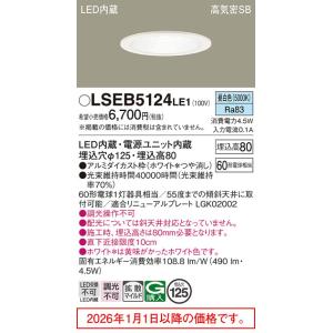 パナソニックダウンライト　LSEB5124 LE1　4個セット Panasonic（パナソニック） ダウンライト LSEB5124LE1(LGD1200NLE1相当