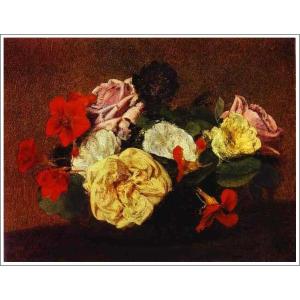 複製画 送料無料 絵画 油彩画 油絵 模写ファンタン・ラトゥール「薔薇