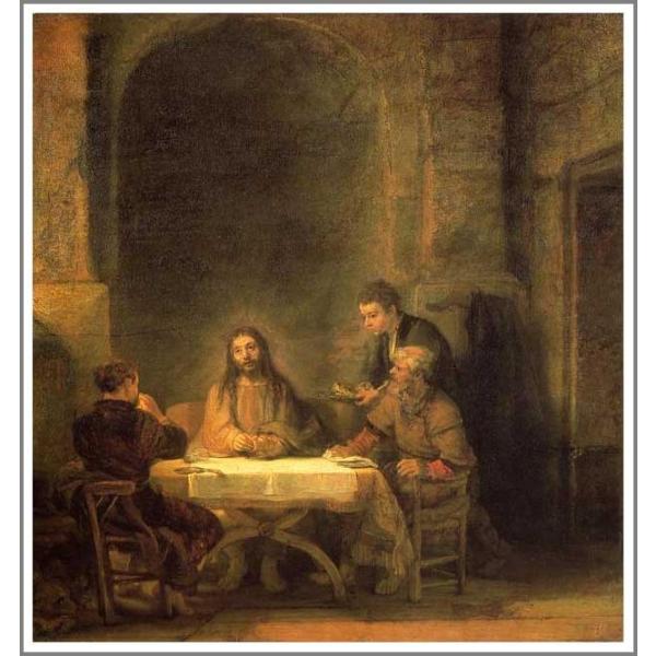 複製画 送料無料 絵画 油彩画 模写レンブラント「エマオの晩餐」F10(53.0×45.5cm)プレ...