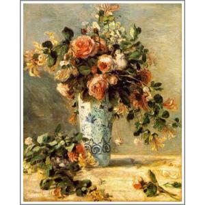 送料無料】絵画：ルノアール（ルノワール）「花瓶にはいったバラ