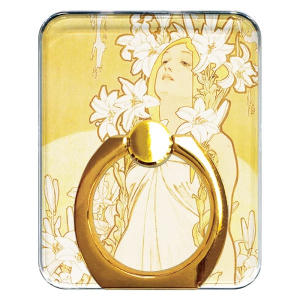 スマホリング 絵画風『ミュシャ(四つの花−ゆり)』【iphone/android用 スタンド機能 3...