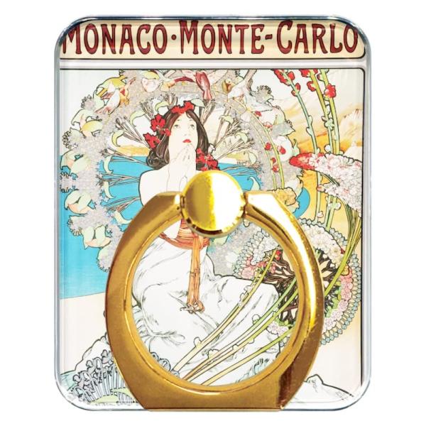 スマホリング ミュシャ モナコ モンテ カルロ 絵画風 iphone/android用 スタンド機能...