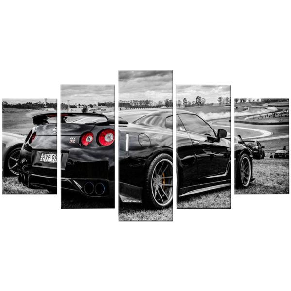 絵画 インテリア アートパネル スカイライン GT-R 黒 モノクロ 5ピース 全幅100cm 20...